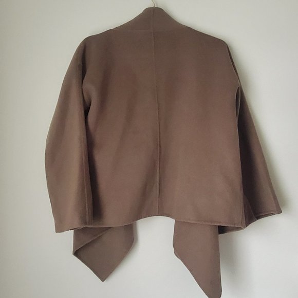 Women's Wool Overcoat Cape Drapey Taupe Olive Cozy Comfy Boho Dressy One Size - Picture 11 of 14